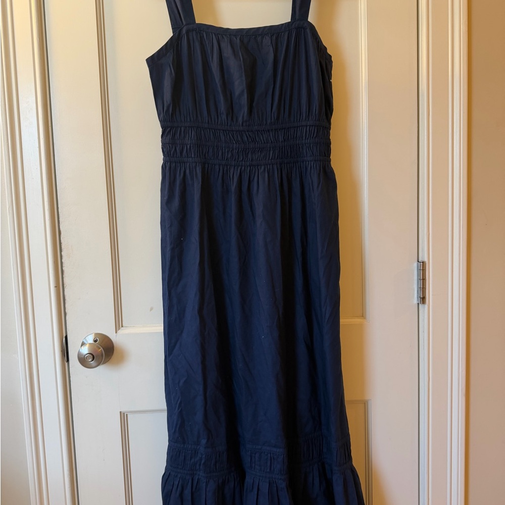 LOFT Deep Blue Maxi Gathered Dress